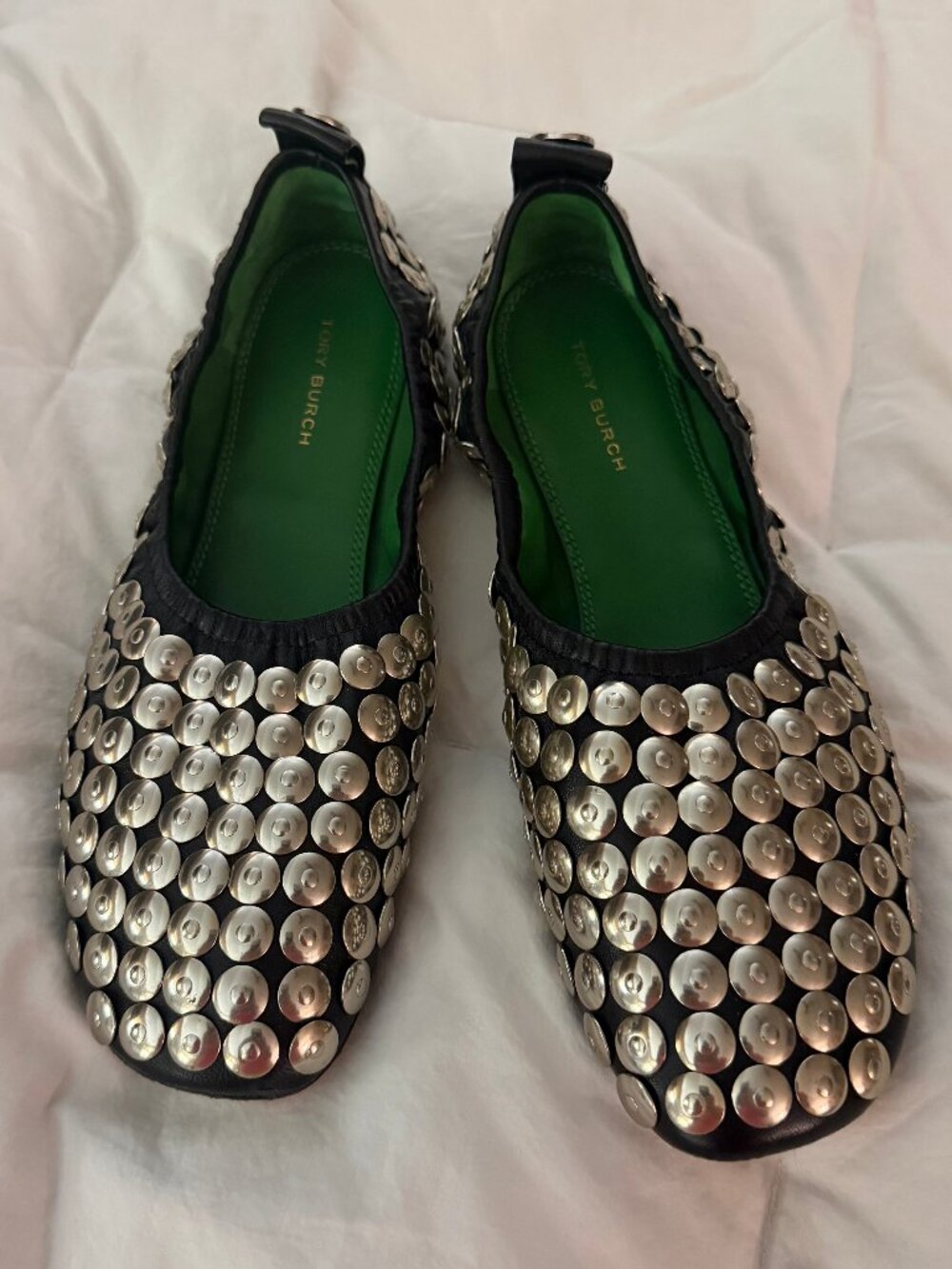 Tory Burch  Sz 7.5 Studded Ballet Black Nappa Leather